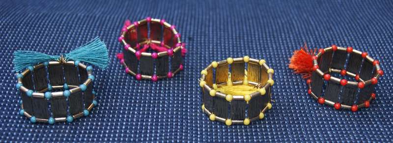 Set of 4 Colourful Beaded Elasticated Napkin Rings  Tassel Detail