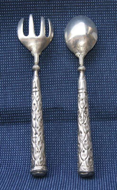Functional Art Salad Serving Set  Ornate Handles