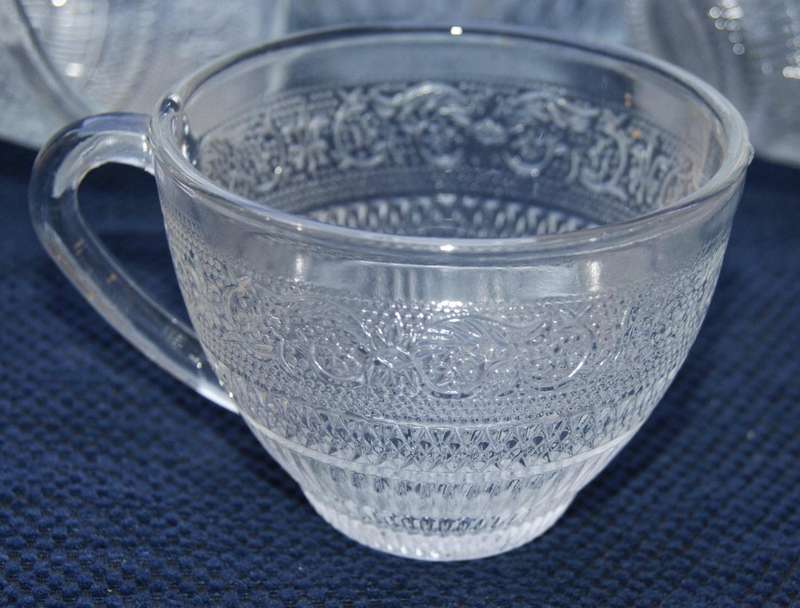 Vintage Pressed Glass Punch Bowl Set  12 Cups + Ladle