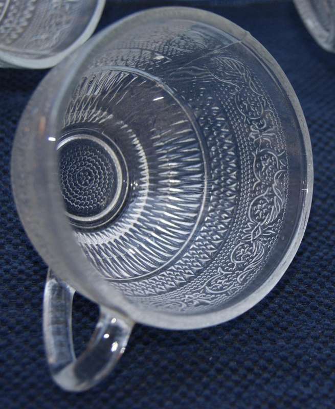 Vintage Pressed Glass Punch Bowl Set  12 Cups + Ladle