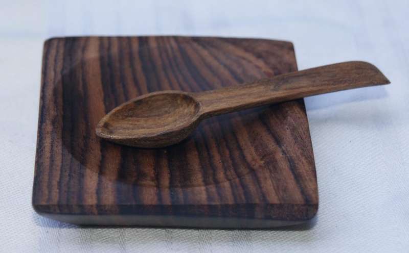 Vintage Handcrafted Kingwood Dish & Spoon Set