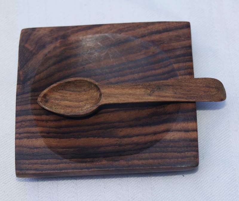 Vintage Handcrafted Kingwood Dish & Spoon Set