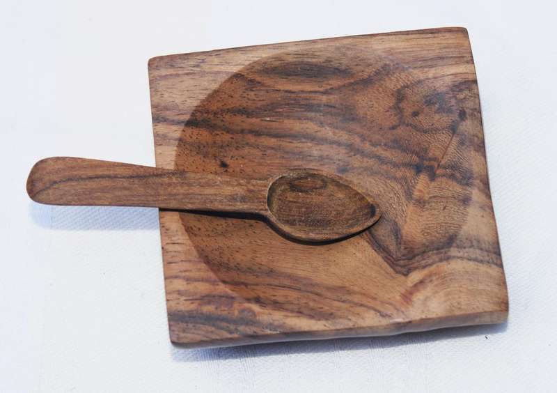 Vintage Handmade Bolivian Rosewood Dish & Spoon Set
