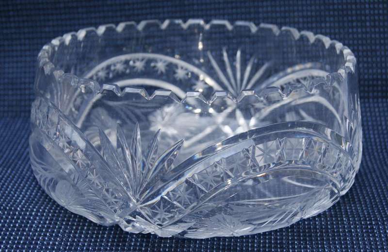 Hand-Cut Crystal Bowl  Grape & Starburst Pattern