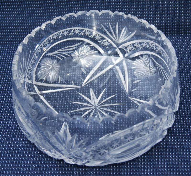 Hand-Cut Crystal Bowl  Grape & Starburst Pattern