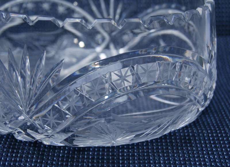 Hand-Cut Crystal Bowl  Grape & Starburst Pattern