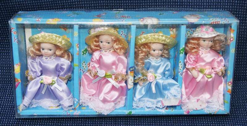 Vintage-Style Set of 4 Porcelain Dolls  In Original Packaging