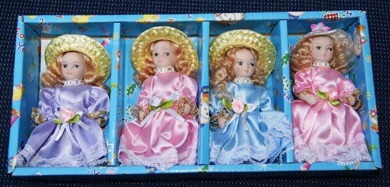 Vintage-Style Set of 4 Porcelain Dolls  In Original Packaging