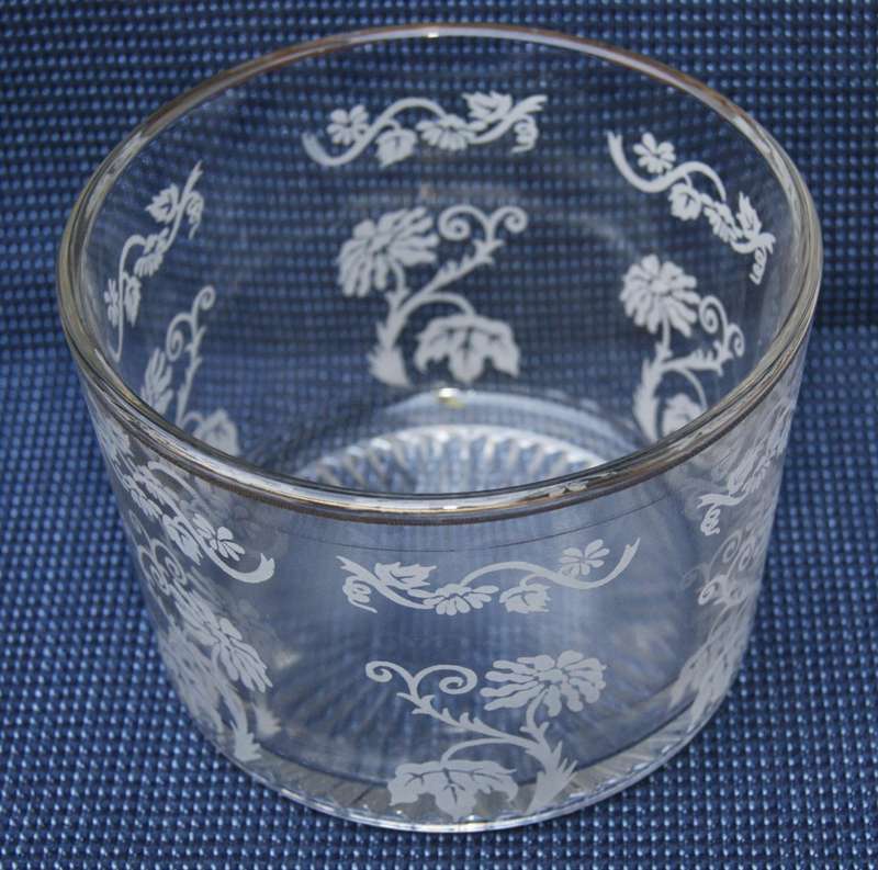 Vintage Gold-Rimmed Glass Ice Bucket  Etched Floral Design