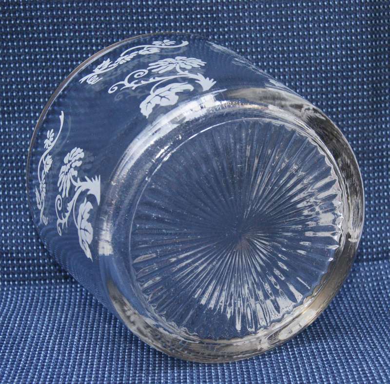 Vintage Gold-Rimmed Glass Ice Bucket  Etched Floral Design