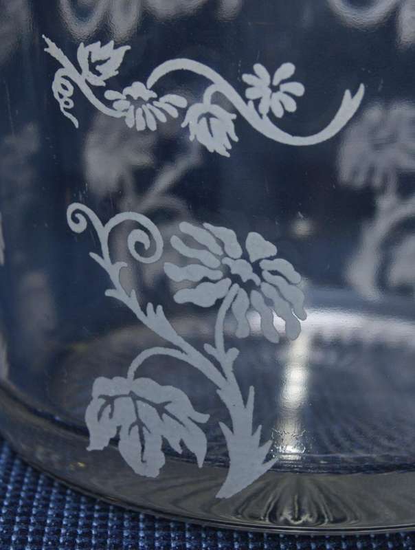 Vintage Gold-Rimmed Glass Ice Bucket  Etched Floral Design