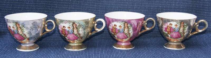 Vintage Harlequin Lusterware Tea Cups  Set of 4