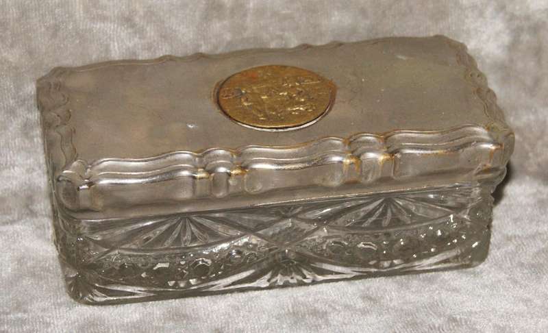 Vintage Pressed Glass Dressing Table Dish with Silver Plated Lid