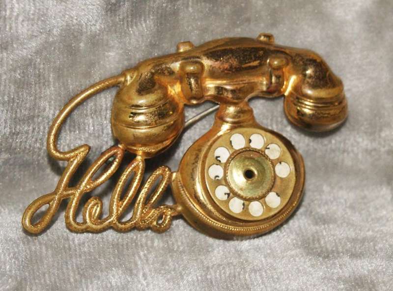 Gold Coloured Telephone Brooch