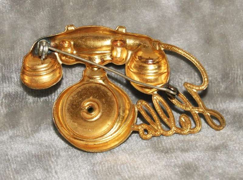Gold Coloured Telephone Brooch