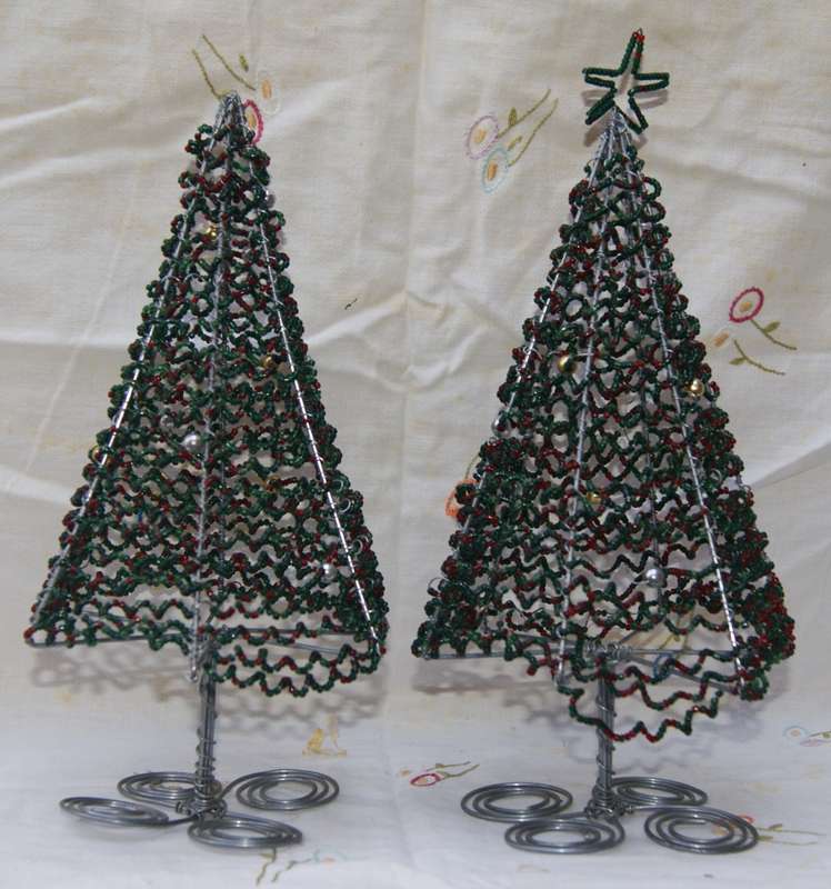 Pair of Beaded Christmas Trees