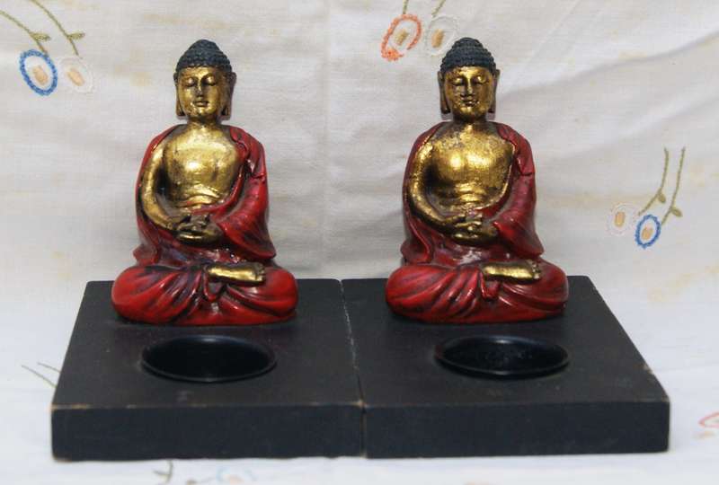Pair of Asian Buddha Votive Holders