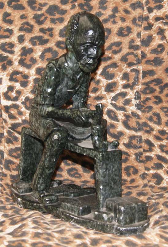 Carved Soapstone Old African Man/ Cobbler at Work