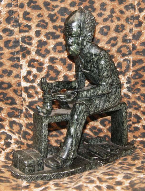 Carved Soapstone Old African Man/ Cobbler at Work