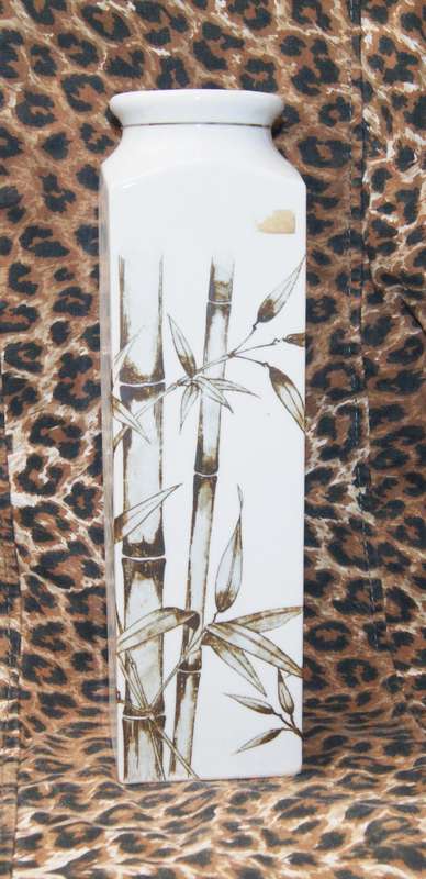 Oriental Design Reeds and Birds Square Vase