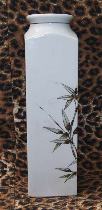 Oriental Design Reeds and Birds Square Vase