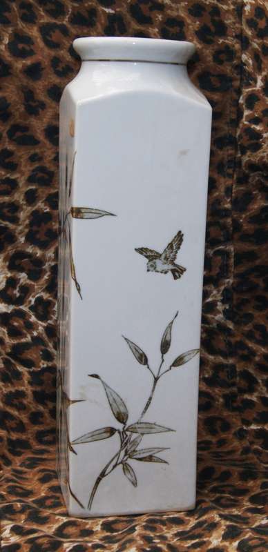 Oriental Design Reeds and Birds Square Vase