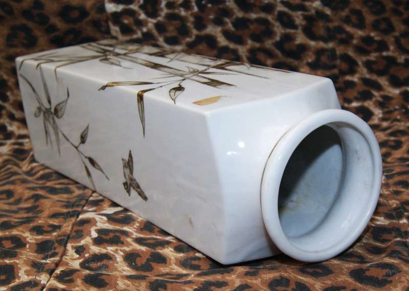 Oriental Design Reeds and Birds Square Vase