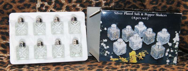 Set of 8 Individual Silver Plated Salt and Pepper Shakers in Original Box