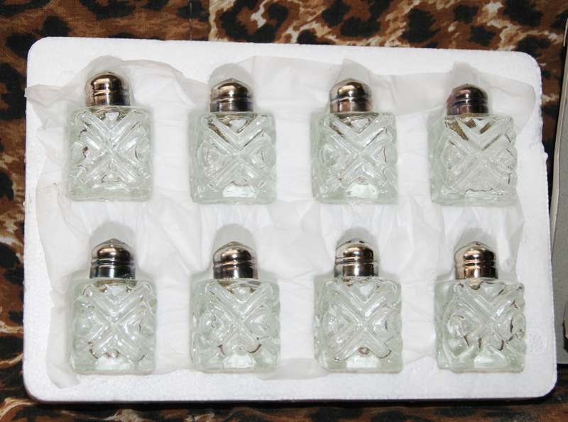 Set of 8 Individual Silver Plated Salt and Pepper Shakers in Original Box