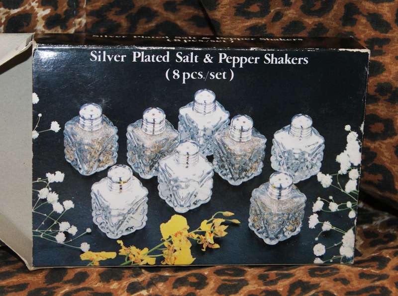 Set of 8 Individual Silver Plated Salt and Pepper Shakers in Original Box