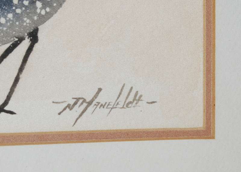 Original Signed J Manefeldt Watercolour 3 "Helmeted Guinea Fowl"