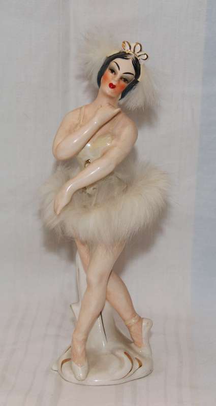 Vintage German Gilt and Feathered Hand Painted Ballerina Figurine