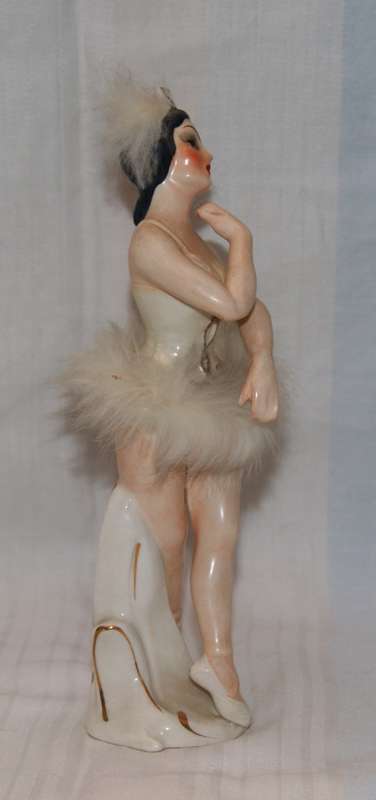 Vintage German Gilt and Feathered Hand Painted Ballerina Figurine