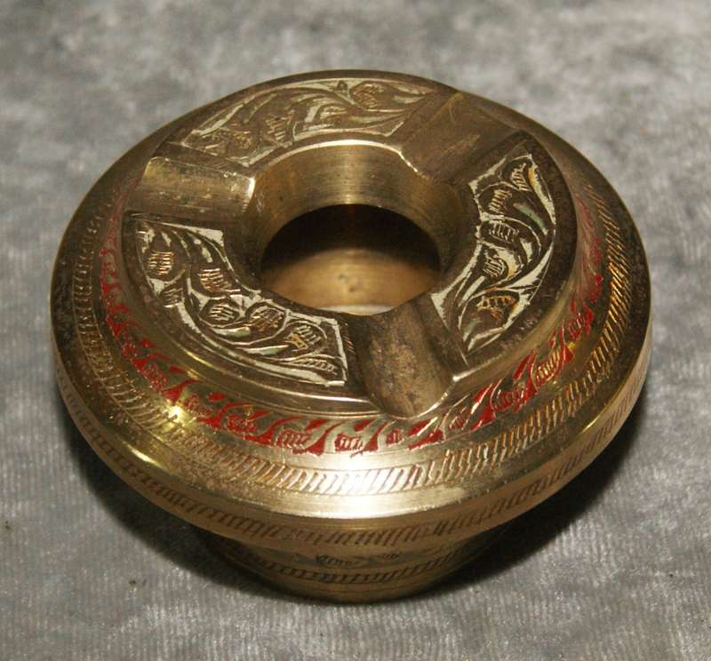 Vintage brass etched screw top ashtray