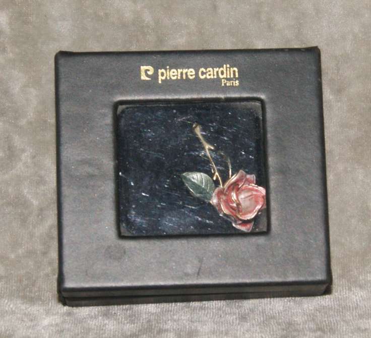 Vintage Pierre Cardin enameled rose brooch in original box@@ CCRRAAZZYY R1 START