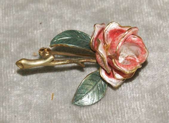 Vintage Pierre Cardin enameled rose brooch in original box@@ CCRRAAZZYY R1 START
