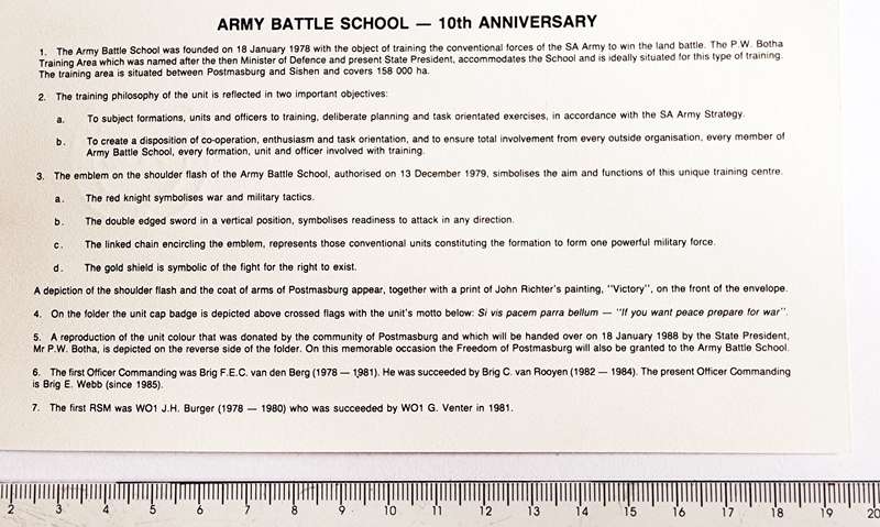 SADF FDC ARMY BATTLE SCHOOL 1978-1988 #12