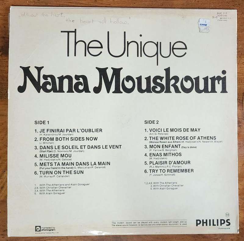 The Unique Nana Mouskouri:  Vinyl LP Record  Very-Good Quality