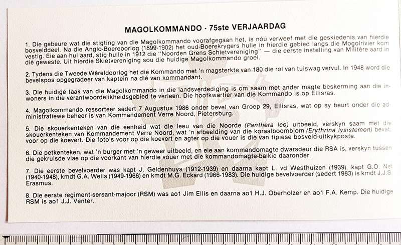 SADF FDC MAGOL COMMANDO 1912-1987 #9