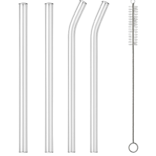 Reusable Glass Drinking Straws  Set of 4 with Cleaning Brush