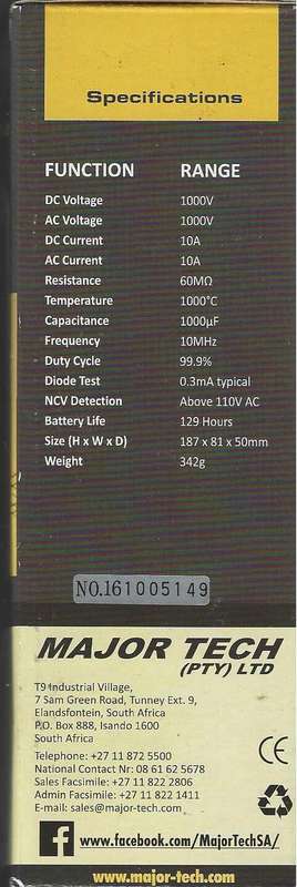Major Tech - MT1882 Industrial Multimeter