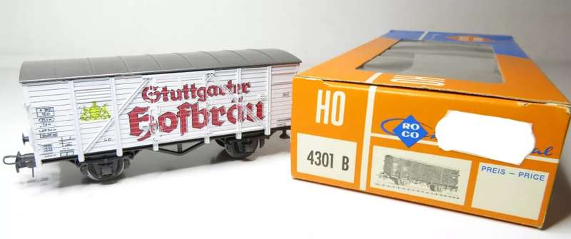 H0 gge 1/87 93 mm DB Closed Goods/Cool wagon "Stuttgarter Hofbraeu", mint in orig.box Roco 4301B