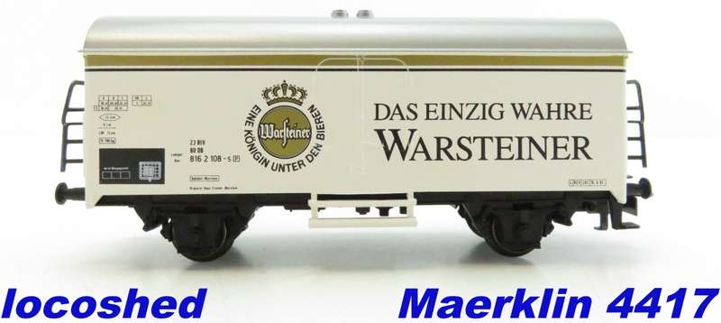 H0 gge 1/87  100 mm DB 2-axle Closed Goods/Beer wagon WARSTEINER, mint in orig.box Maerklin 4417