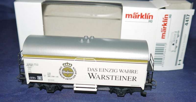 H0 gge 1/87  100 mm DB 2-axle Closed Goods/Beer wagon WARSTEINER, mint in orig.box Maerklin 4417