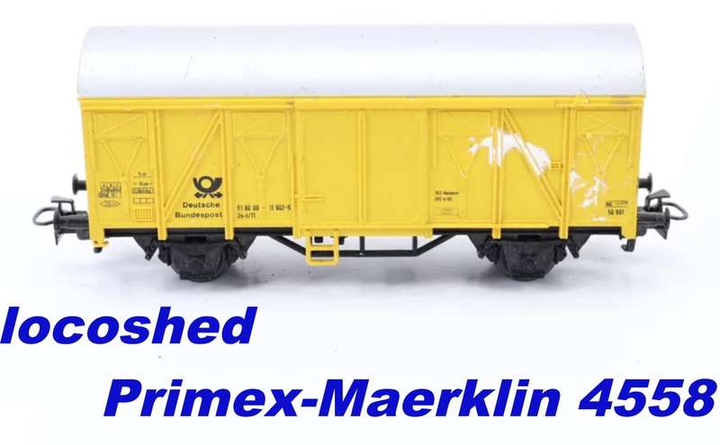 H0 gauge 1/87 100 mm DB D.Post/Mail Wagon, yellow, mint in orig.box Maerklin/Primex 4558