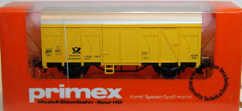 H0 gauge 1/87 100 mm DB D.Post/Mail Wagon, yellow, mint in orig.box Maerklin/Primex 4558