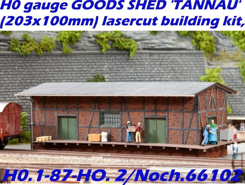 H0 gauge GOODS SHED 'TANNAU' (203x100mm) lasercut building kit, #H0.1-87-HO. 2/Noch.66102
