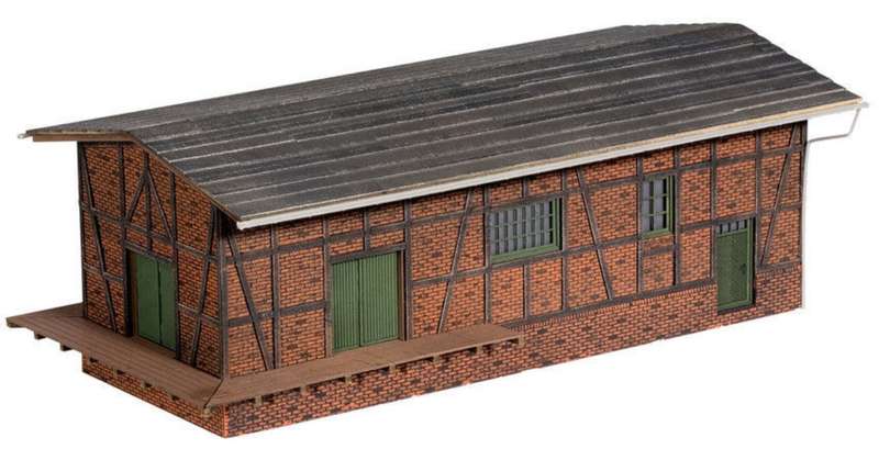 H0 gauge GOODS SHED 'TANNAU' (203x100mm) lasercut building kit, #H0.1-87-HO. 2/Noch.66102