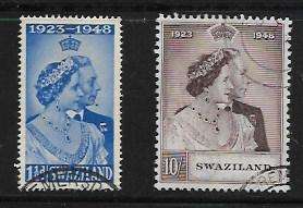 SWAZILAND 1948 ROYAL SILVER WEDDING  Set of 2 - vfu  SACC 45 & 46  R 1 020-00