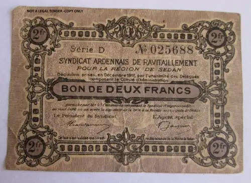 1917 Ardennes Supply Syndicate for the Sedan 2 Francs